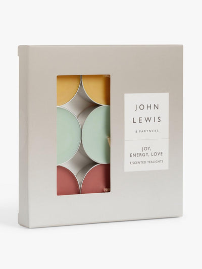 John Lewis & Partners Sentiments Joy, Energy & Love scented tealights (pack of 9) at Collagerie