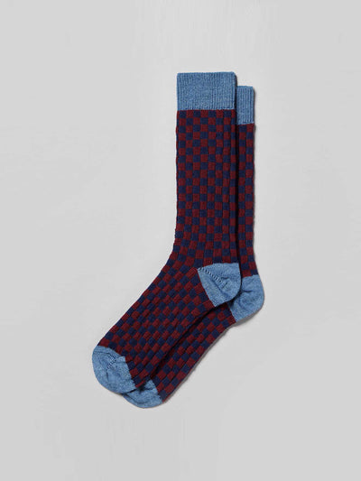 Joseph Checkerboard socks in Navy and Burgundy at Collagerie