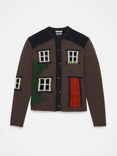 JW Anderson Women’s House Polo cardigan in chestnut brown at Collagerie