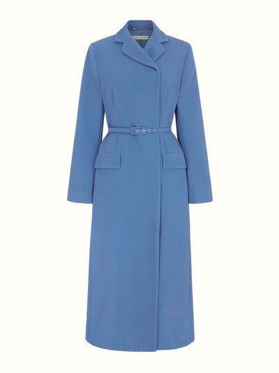 Emilia Wickstead Kalonice wrap coat dress in indigo double crepe at Collagerie