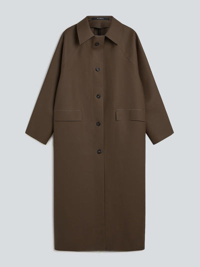 Kassl Editions Original long rubber dark brown coat at Collagerie