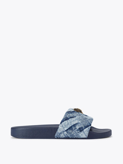 Kurt Geiger Meena eagle denim slip on sandals at Collagerie