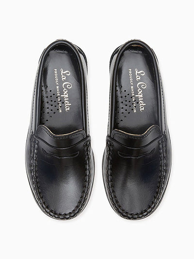 La Coqueta Kids Black leather boy Castellanos loafer shoes at Collagerie