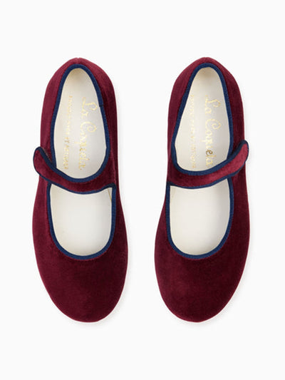 La Coqueta Kids Burgundy velvet girl Mary Jane shoes at Collagerie