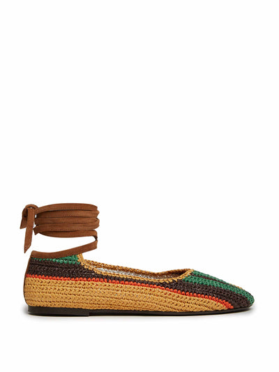 LA DOUBLEJ Multicolour raffia ballerina flats at Collagerie