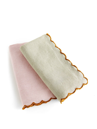 La Redoute Interieurs Scalloped edge linen napkins in Green Tea and Mauve (set of 2) at Collagerie