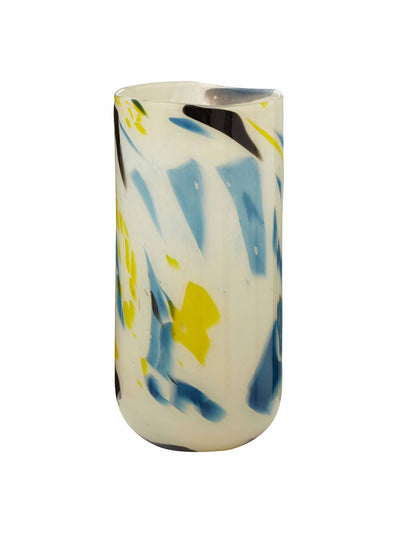 So'Home Yellow and blue abstract glass vase at Collagerie