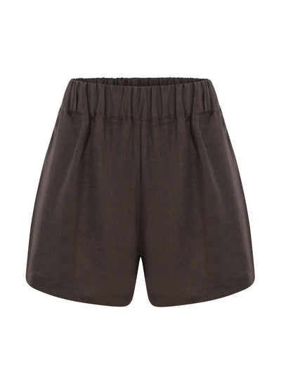 Labeca London Brown linen shorts at Collagerie