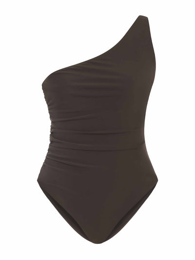 Labeca London Mocha one shoulder swimsuit at Collagerie