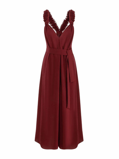 Labeca Cranberry Red cotton ruffle strap dress at Collagerie