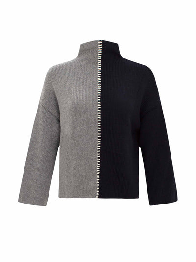 Labeca London Ivy grey and navy stitch wool sweater at Collagerie