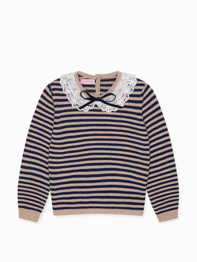 La Coqueta Kids Navy stripe Blanca Merino Girl jumper at Collagerie