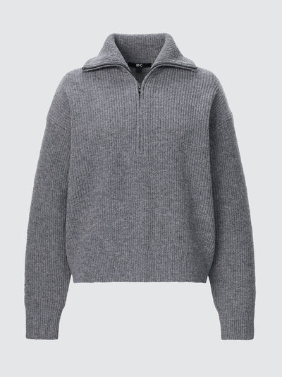 Uniqlo : C Premium lambswool half-zipped grey jumper at Collagerie