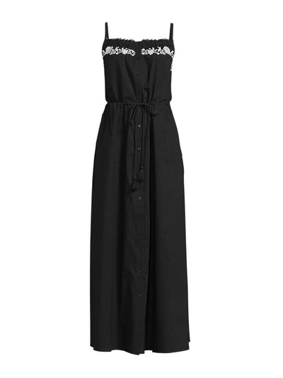 Lands' End Women's embroidered midi dress in Black/Ecru Floral at Collagerie