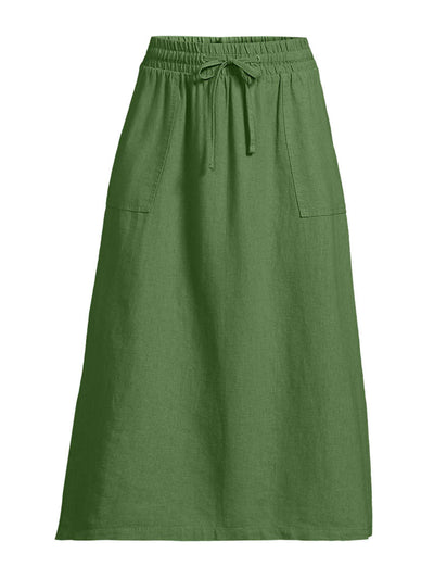 Lands' End Women's tie waist linen blend midi skirt in Valley Green at Collagerie