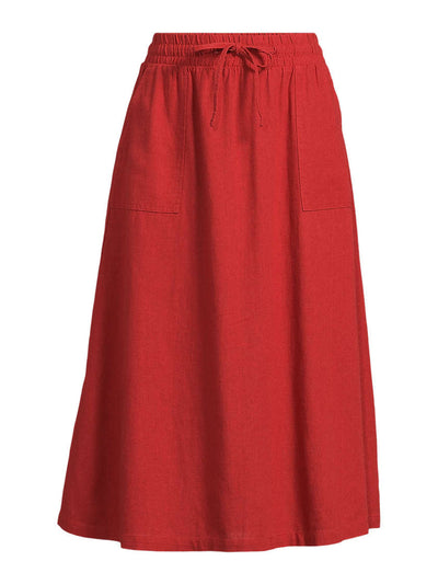 Lands' End Women's tie waist linen blend midi skirt in Rust at Collagerie