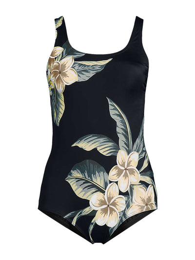 Lands' End Women's tugless swimsuit in  Black Plumeria Placement at Collagerie