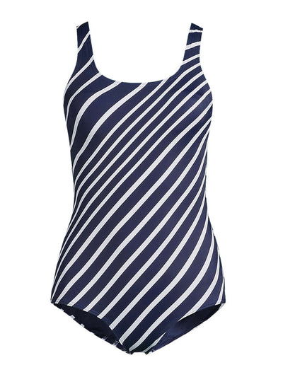 Lands' End Women's tugless swimsuit in Navy/White Variegated Stripe at Collagerie