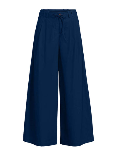 Lands' End Women's wide leg pleated poplin trousers in Deep Sea Navy at Collagerie
