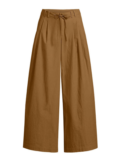 Lands' End Women's wide leg pleated poplin trousers in Coriander at Collagerie