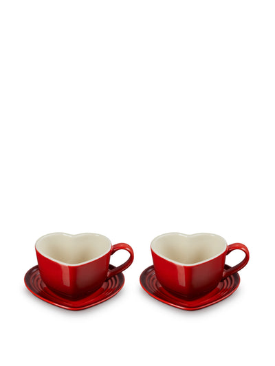 Le Creuset Stoneware heart cups and saucers (set of 2) at Collagerie