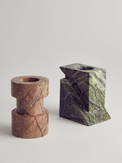 La Jambu Geometric marble candle stick holders (set of 2) at Collagerie
