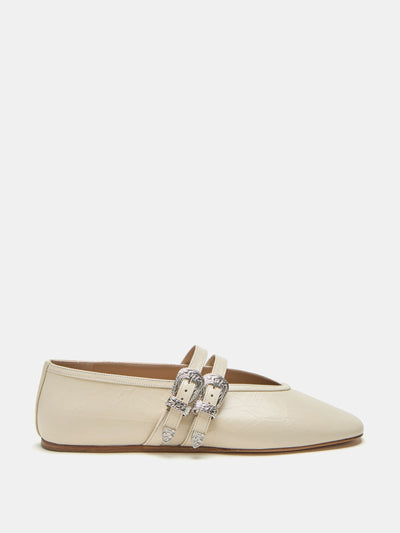 Le Monde Beryl Ballet Claudia slippers in ecru naplack leather at Collagerie