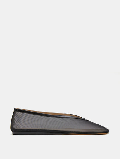 Le Monde Beryl Luna Slippers in black mesh at Collagerie