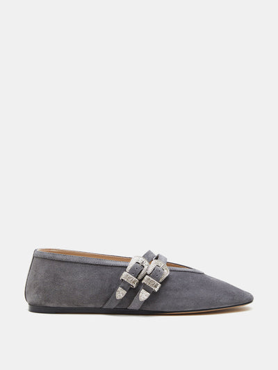 Le Monde Beryl Ballet Claudia slippers in anthracite suede at Collagerie