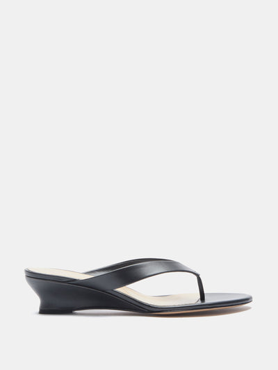 Le Monde Beryl Micro Wedge Thong Sandals in black leather at Collagerie