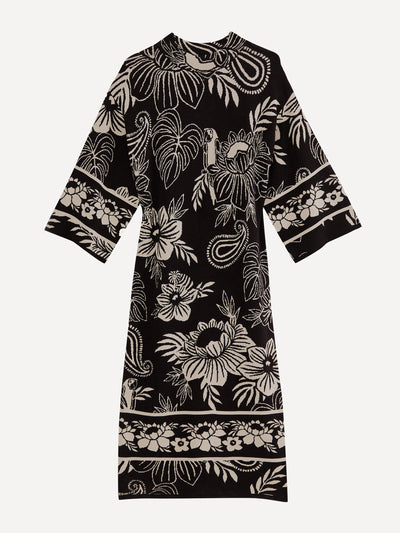 Farm Rio Black paisley bloom knit dress at Collagerie