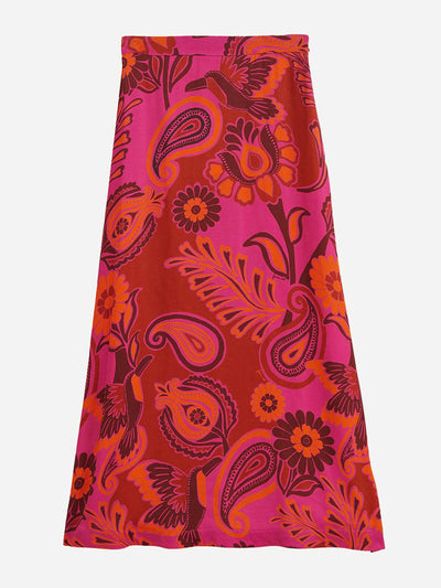 Farm Rio Pink bold floral satin maxi-skirt at Collagerie