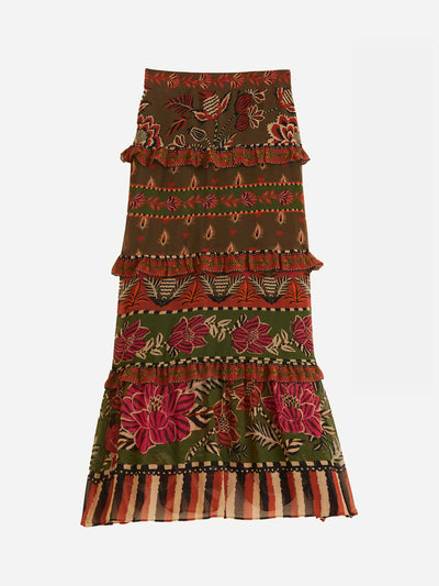 Farm Rio Multicolour ainika floral garden tiered maxi skirt at Collagerie