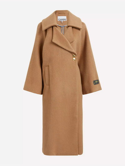 Ganni Camel wool-blend coat at Collagerie