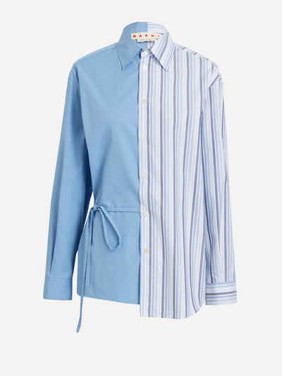 Marni Blue half striped poplin shirt at Collagerie