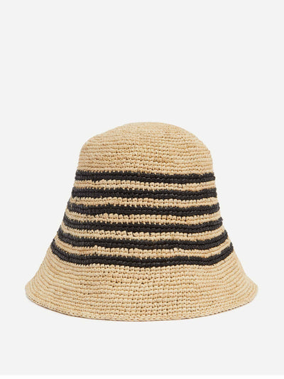 Maison N.H Paris Beige and black striped raffia hat at Collagerie