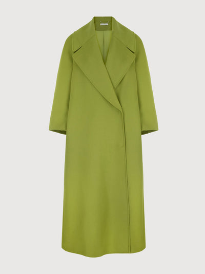 Emilia Wickstead Chartreuse flanella oversized belted Lupo coat at Collagerie