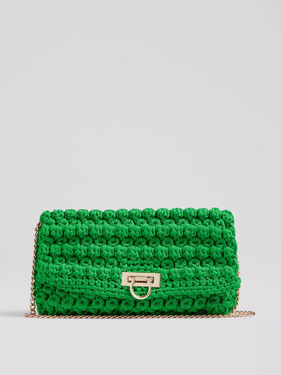 LK Bennett Essie green woven fabric clutch at Collagerie