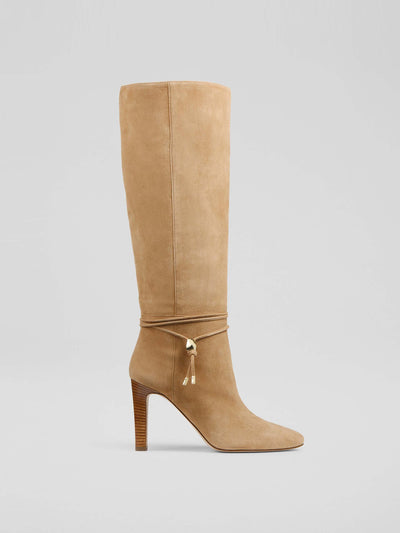 LK Bennett Loretta camel suede knee boots at Collagerie