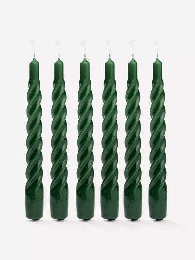 Anna + Nina Dark green twisted candles (set of 6) at Collagerie