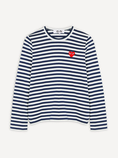 Comme Des Garcons Navy and white striped long sleeve t-shirt at Collagerie