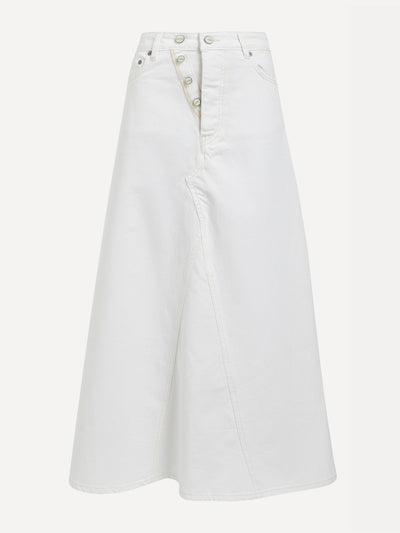 Ganni White denim double fly maxi skirt at Collagerie
