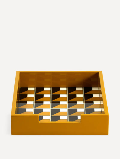 Jonathan Adler Arcade ochre lacquer letter tray at Collagerie