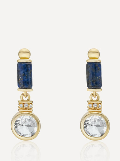 Laura Vann 18kt gold-plated vermeil silver column lapis drop earrings at Collagerie