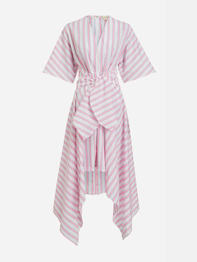 Maria De La Orden Pink and white striped midi dress at Collagerie