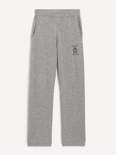 Sporty & Rich Grey Carlyle crest cashmere trousers at Collagerie