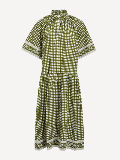 SZ Blockprints Green ruffle collar dress at Collagerie