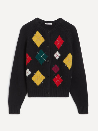YMC Black atomic argyle cardigan at Collagerie