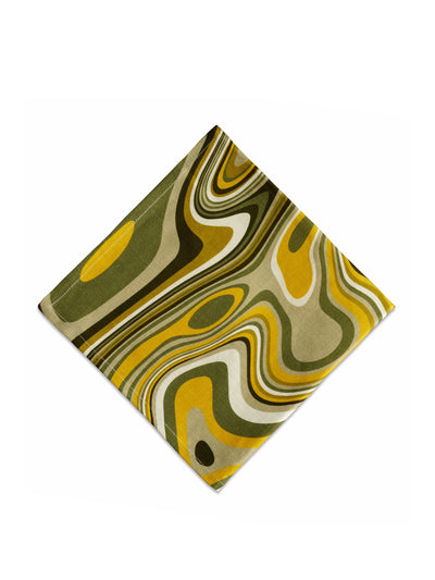 L'objet Linen Sateen Waves Napkins - Green + Yellow (Set of 4) at Collagerie