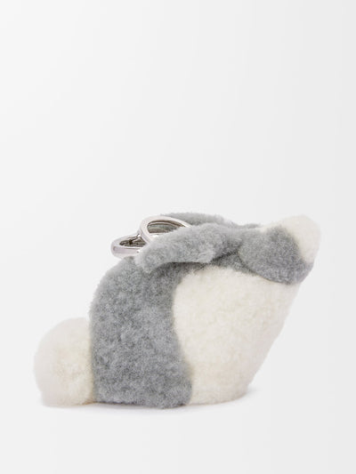 Loewe Bunny coin purse charm in shearling at Collagerie